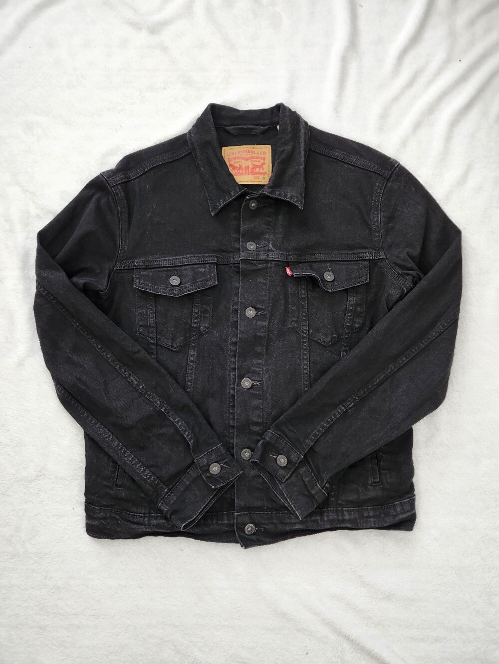 LEVI'S Black Denim Trucker Jean Jacket Washed Blacked Men's Medium | Grunge